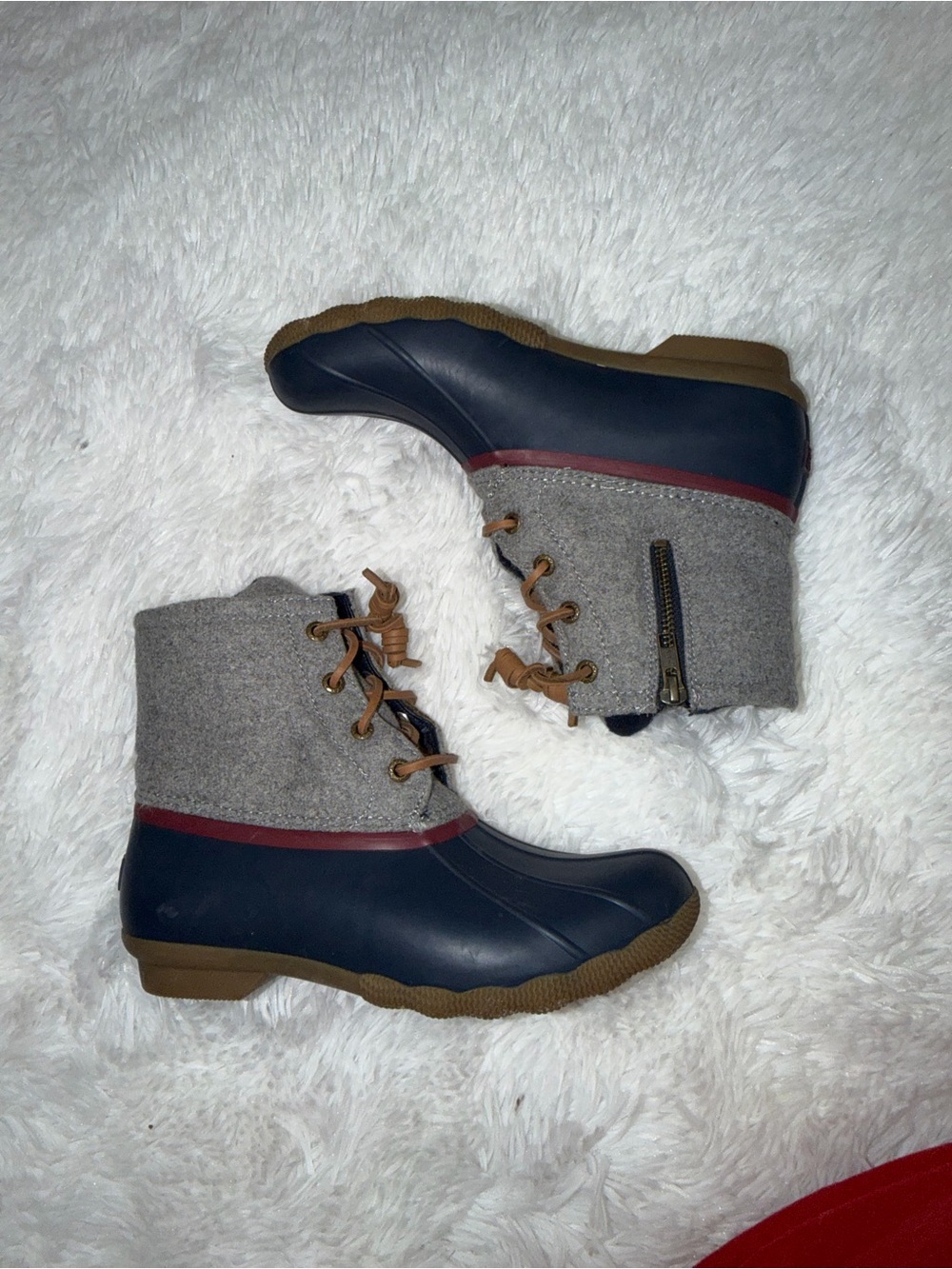 Sperry Top Sider Waterproof Navy and Gray Lace-Up Boots size 7 Red Trim